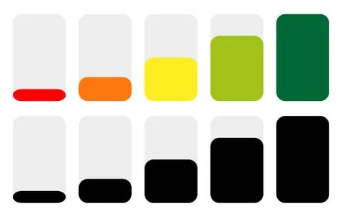 Level, progress indicators, battery level indicators. Editable vector. Ilustración de archivo