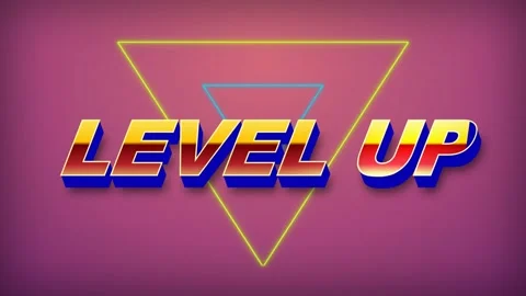 Level Up Retro Gaming Style Text Effect with Neon Triangle Background Stock Footage 336619682