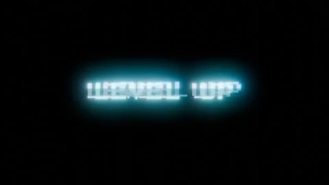 Level Up Retro Pixel Glitch Animation - Neon Blue Gaming Loop Stock Footage 331665667