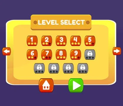 Level Select game menu interface panels ui buttons Stock Illustration