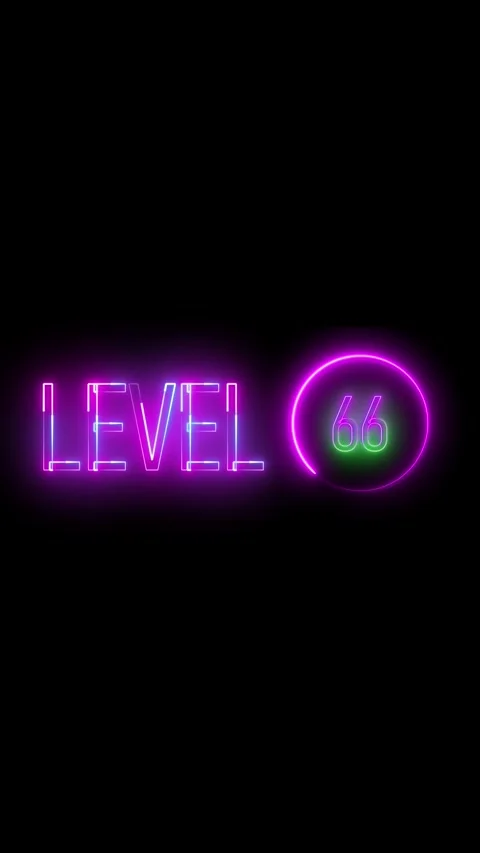 Level sixty six neon sign animation. Minimal glowing effect. Neon level 66 .. Stock Footage 314932482