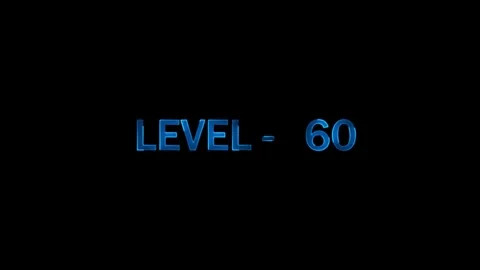 Level sixty text animation featuring blue metallic chrome finish on black b.. Stock Footage 334157572