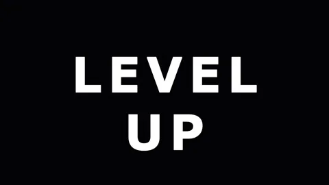Level Up Text Animation with Glitch Effect during Digital Progression Video stock 343413363