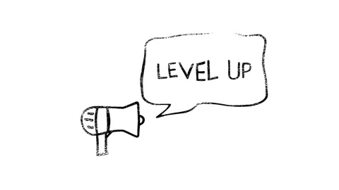 Level Up . Text Animation. Gold on white background. High quality 4k intro Stockbeeldmateriaal 153844196