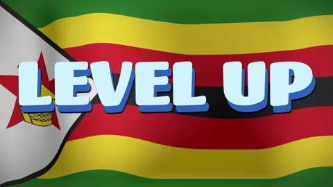 Level up text animation over Zimbabwe flag background Stock Footage 305893180