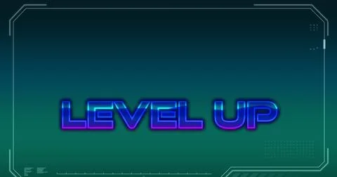 Level up text banner against abstract shapes on green and blue gradient Illustrazione stock