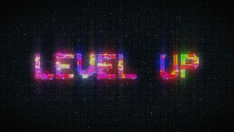 LEVEL UP text with glitch background concept for video games screen. Stockillustratie