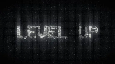 LEVEL UP text with glitch background concept for video games screen. 스톡 일러스트