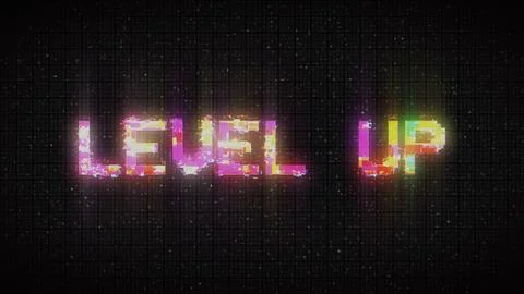 LEVEL UP text with glitch background concept for video games screen. イラスト素材
