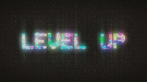 LEVEL UP text with glitch background concept for video games screen. 스톡 일러스트