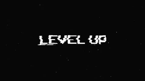 Level up text with glitch screen effects on a black background. Stock Footage 150772194
