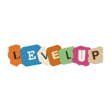 Level up text made of colorful torn paper letters Stock Photos