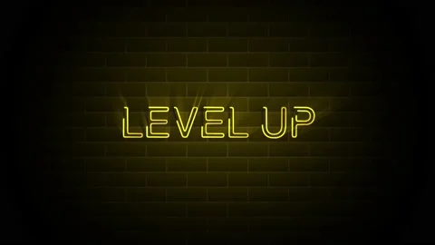 Level up text on neon sign. Night bright advertisement. 4K Motion Design Stock Footage 150769175
