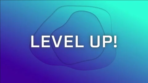 Level up text over blue shapes on gradient background Stock Footage 327956725