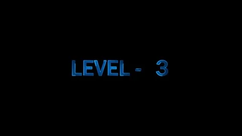 Level three digital screen text animation glowing blue against a simple bla.. Stock Footage 333878302