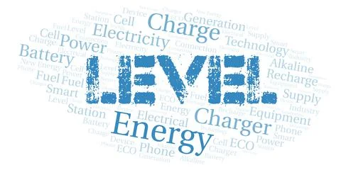 Level typography word cloud create with the text only. Stock Illustration