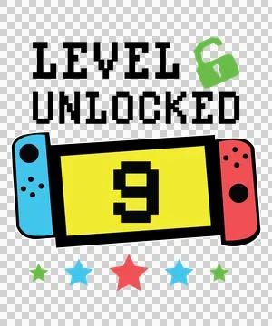 Level Unlocked Pixel Art Text With Ribbon stars padlock Stock Illustration
