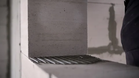 Leveling Aerated Concrete Block With Rubber Mallet Stock Footage 327871433