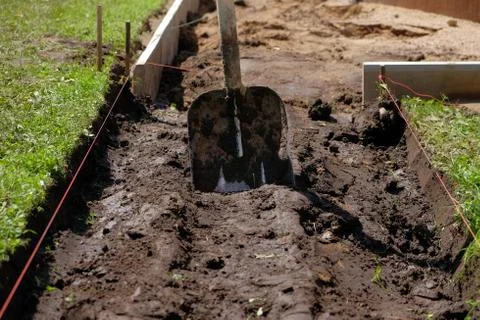 Leveling ground for the footpath 写真素材