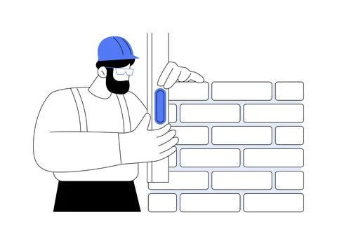 Levelling bricks abstract concept vector illustration. Stock Illustration