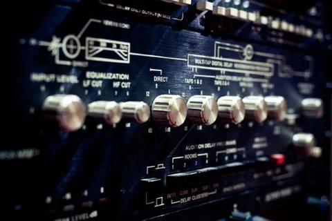 Levels and knobs on professional electronic audio equipment 写真素材