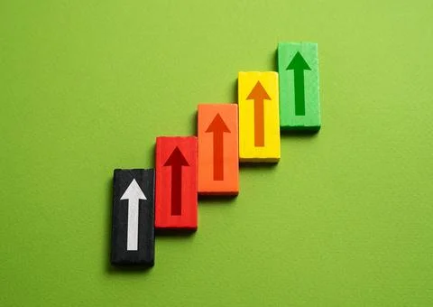 Levels from beginner to the highest. Gradation of arrows from poor to excel.. Stock Photos