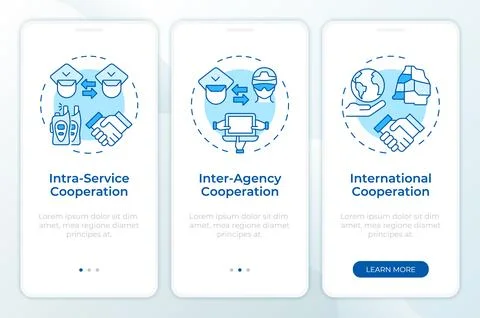 Levels of cooperation blue onboarding mobile app screen Stock Illustration