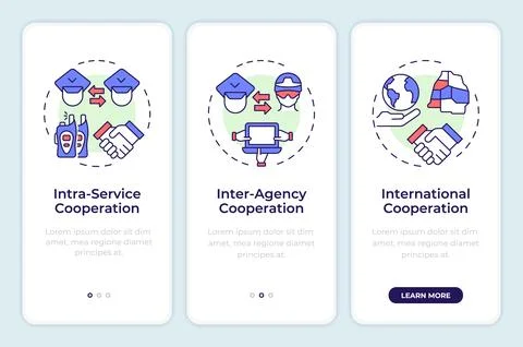 Levels of cooperation onboarding mobile app screen Stock Illustration