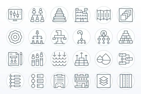Levels featuring 24 High Resolution Vector Icons in Thin Line Design Stock Illustration