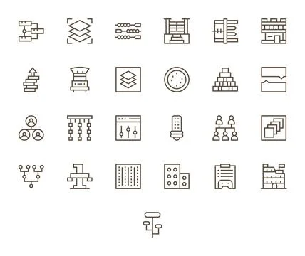 Levels Modern Vector Collection with 25 Regular Line 128x128 PIXEL Perfect .. Stock Illustration