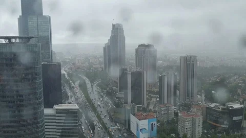 Levent financial district under rain, Istanbul, Turkey Stock Footage 120693588