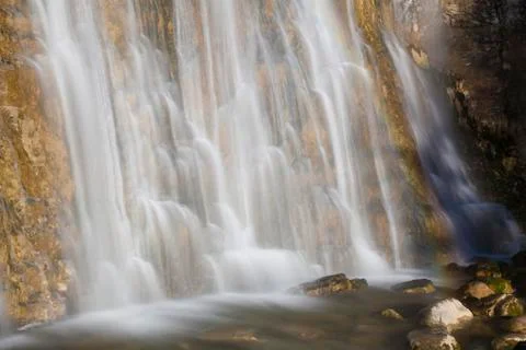 L'Eventail Waterfall, Herisson Waterfalls, Cascades du Herisson, Menetrux-en- Stock Photos