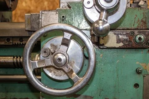 The lever of the turning machine,processing metal. Stock Photos