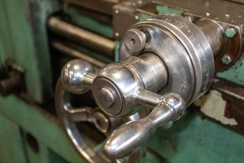 The lever of the turning machine,processing metal. Stock Photos