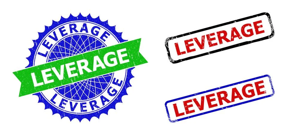 LEVERAGE Rosette and Rectangle Bicolor Badges with Unclean Styles Stock Illustration