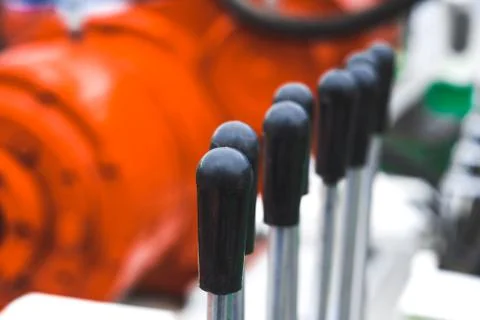 The levers of the excavator Stock Photos