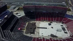 A general overall aerial view of Levi's Stadium (foreground) and the San  Francisco 49ers training facility