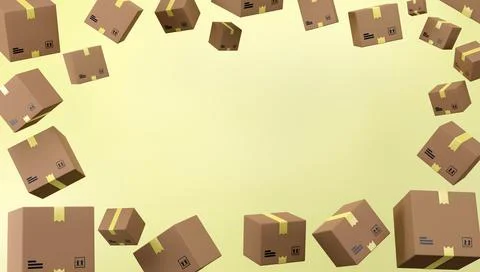 Levitate cardboard parcel box background 3D render illustration Stock Illustration