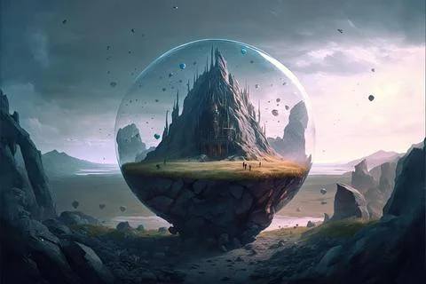 A Levitating Crystal In A Savannah Stock Illustration