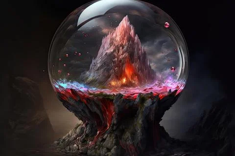 A Levitating Crystal In A Volcano Stock Illustration