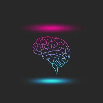 Levitating human brain abstract with blue-pink bright shadows and highlights, イラスト素材