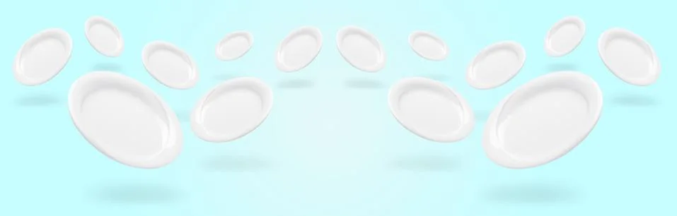 Levitating plates panoramic image Stock Photos