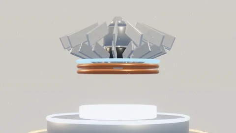 Levitating titanium turbine rotor orbit above glowing tech platform lo 3D Stock Footage 341183349