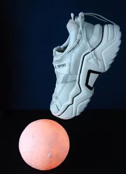 The levitating trainer over the shing moon Stock Photos