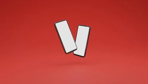 Levitating two smartphones with red background, 3D rendering illustration Stock Illustration