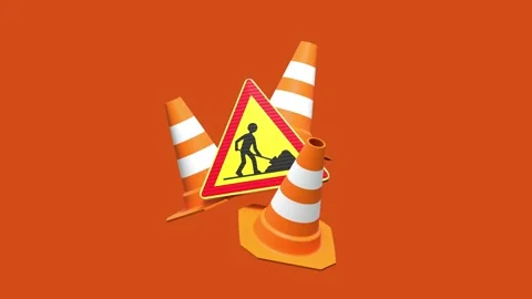 Levitating work sign and traffic cones, 3D rendering animation Video stock 312744913