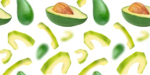 Levitation with avocado. Seamless pattern on a white background. Foto stock