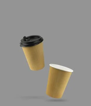 Levitation, steaming paper cups for tea Illustrazione stock