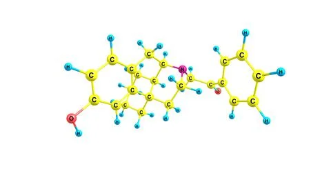Levophenacylmorphan molecular structure isolated on white Stock Illustration