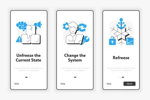 Lewin change management model mobile onboarding screen Stock-Illustration